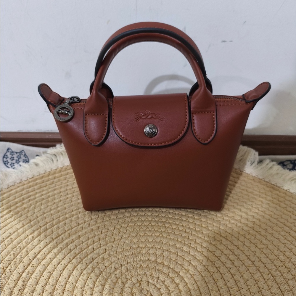 Longchamp Brown Mini Leather Top-Handle Bag with Strap - Picture 3 of 10